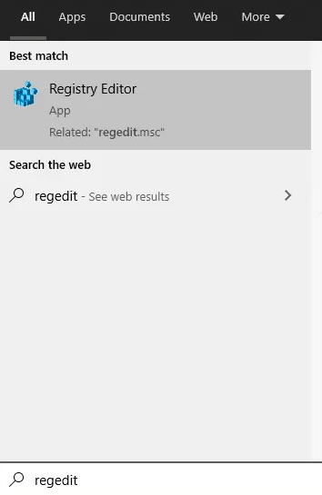 Search for “Regedit”